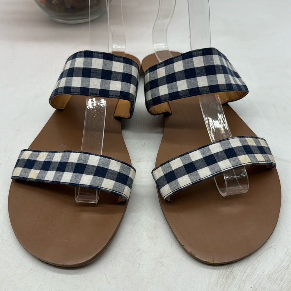 J. Crew Blue White Checkered Slip On Flat Sandal Size 8 MCS5441J - Picture 1 of 7